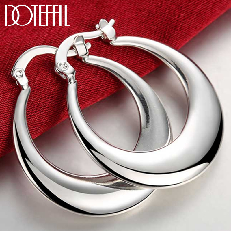 Statement Earrings Oversized - DOTEFFIL 925 Sterling Silver Circle Smooth