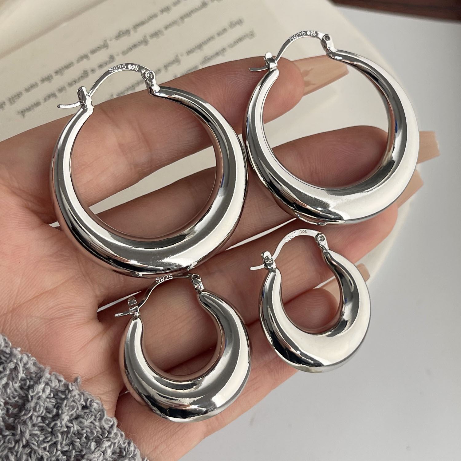 Statement Earrings Oversized - 925 srebro kolczyki w stylu vintage