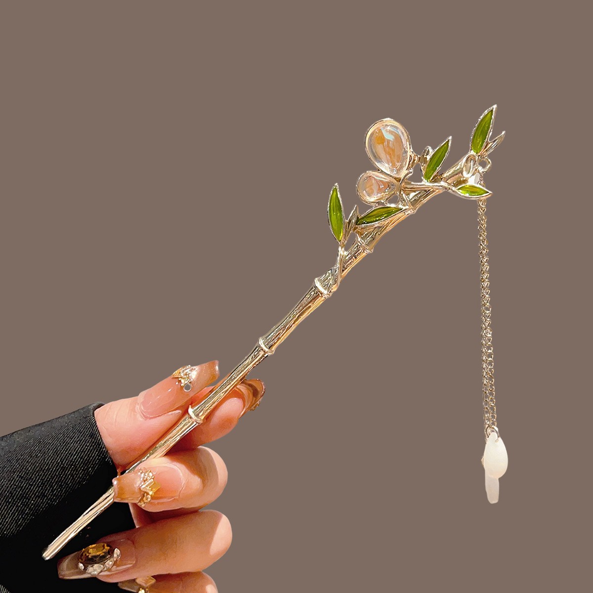 Pearl Hair Pin - Zielona bambusowa spinka do włosów z