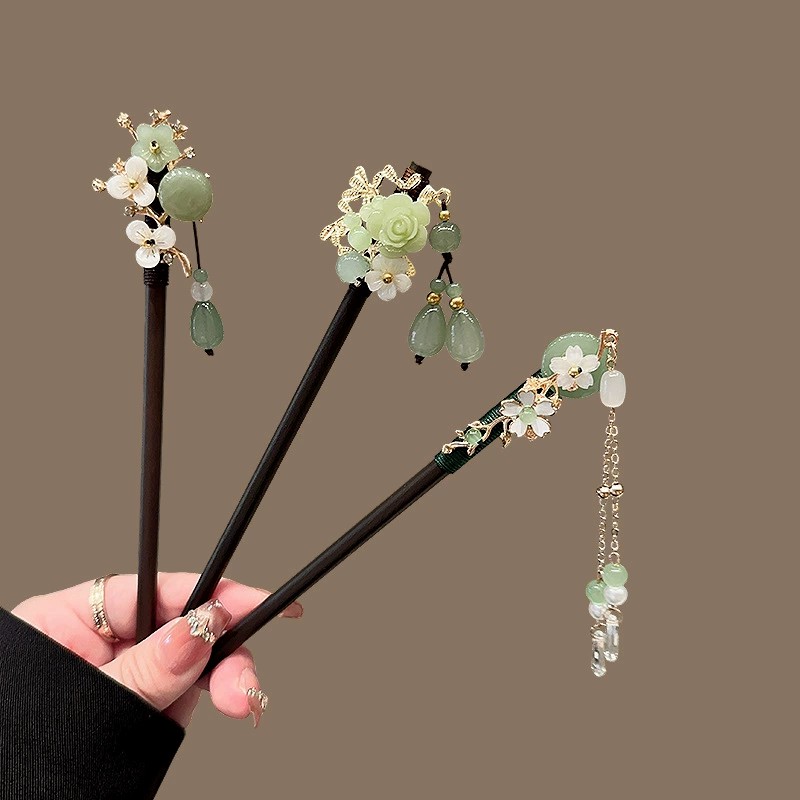 Pearl Hair Pin - Antyczna drewniana spinka do włosów damska