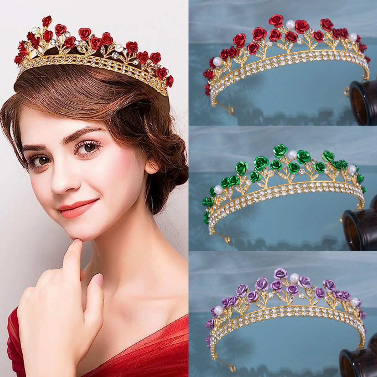 Women'S Accessories And Jewelry - Barokowa ceramiczna korona ślubna z cyrkoniami,