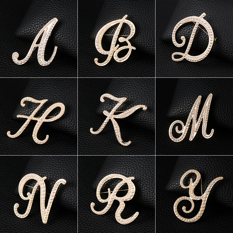 Women Accessories In English - Angielskie litery A-Z perła broszka metalowa